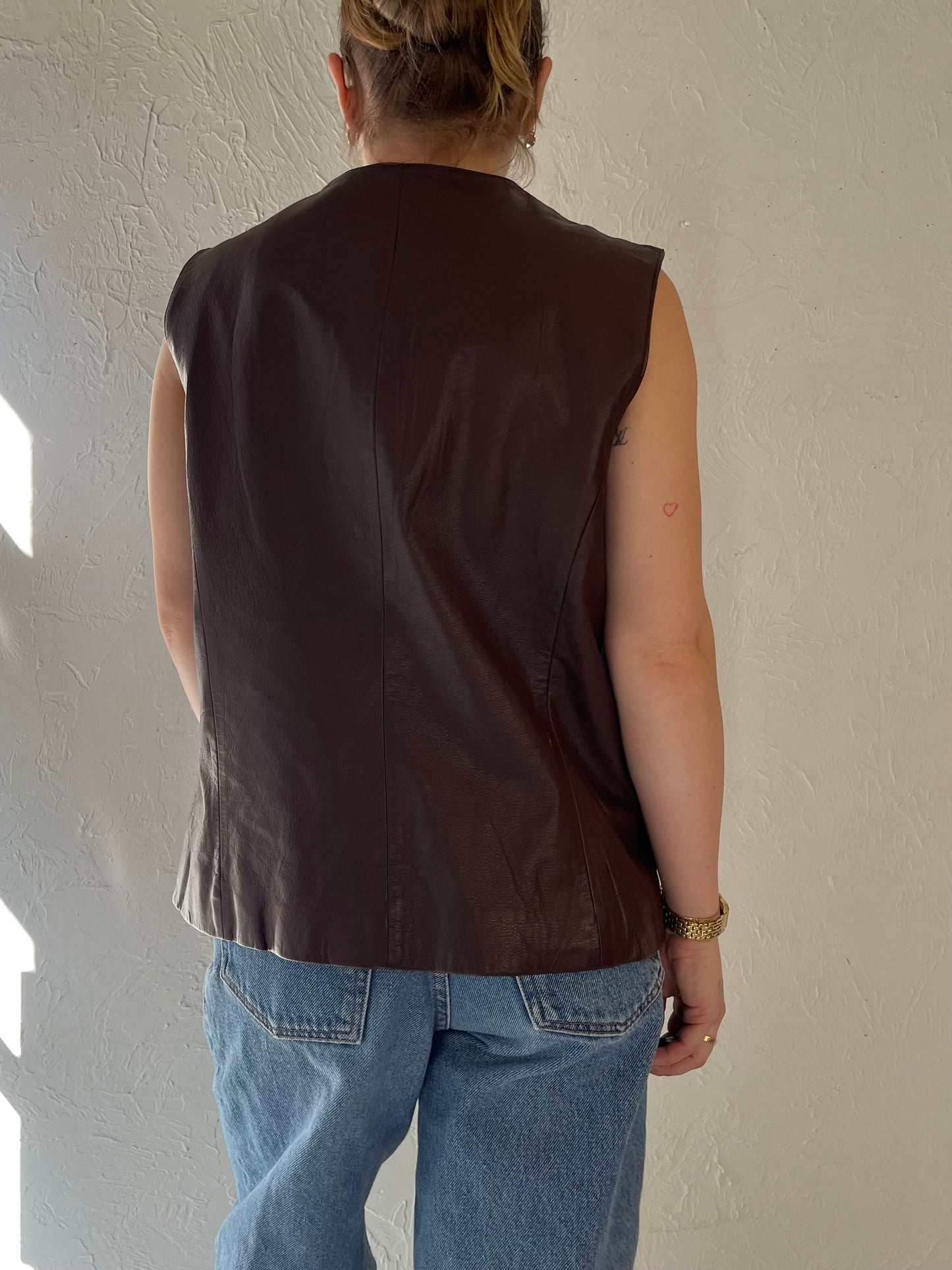 Y2k 'Preston & York' Brown Leather Vest / Medium