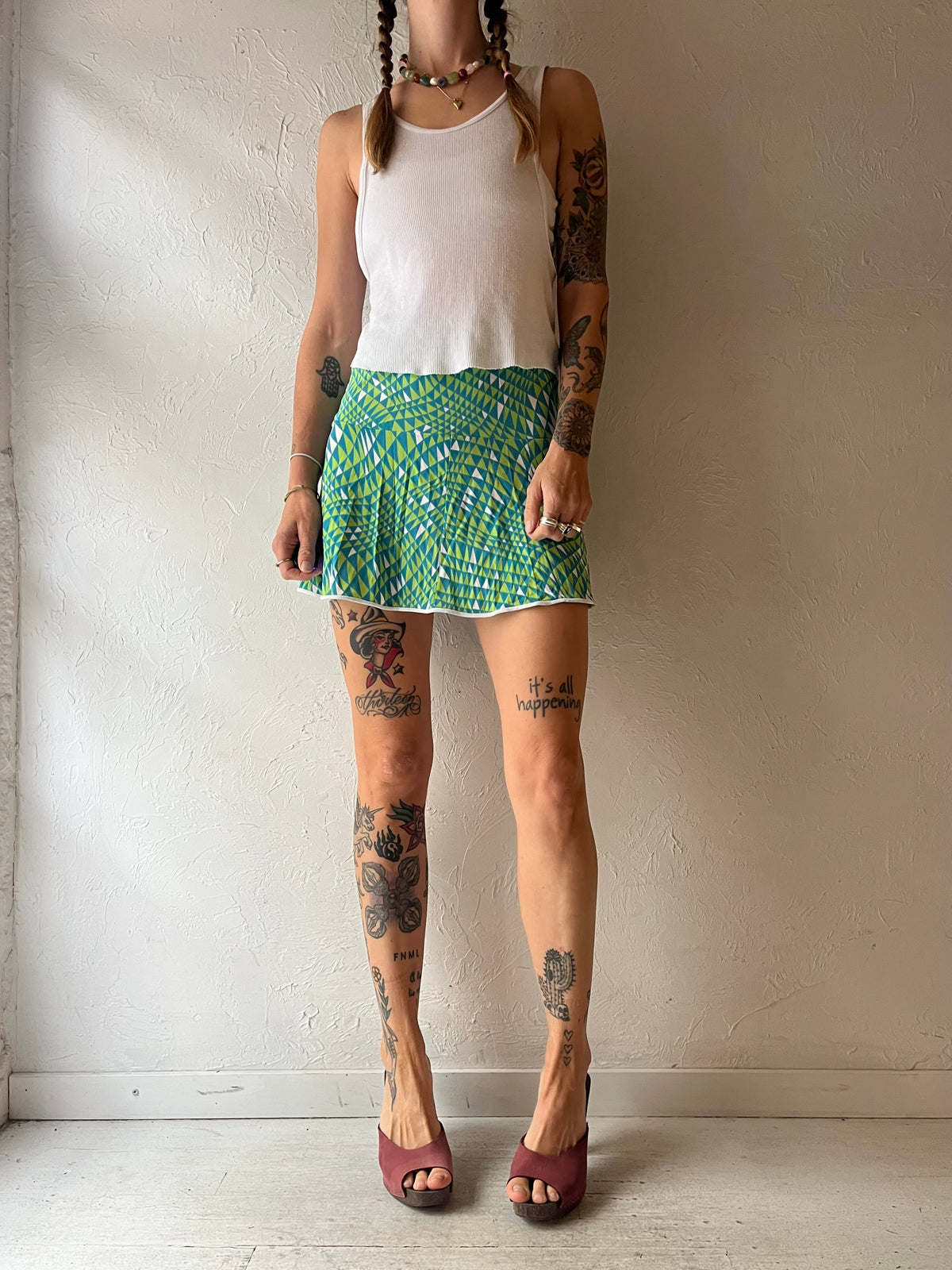 70s 'Gl'Amour' Retro Patterned Lingerie Mirco Mini Skirt Boho Hippie Festival Slip Skirt / Xsmall