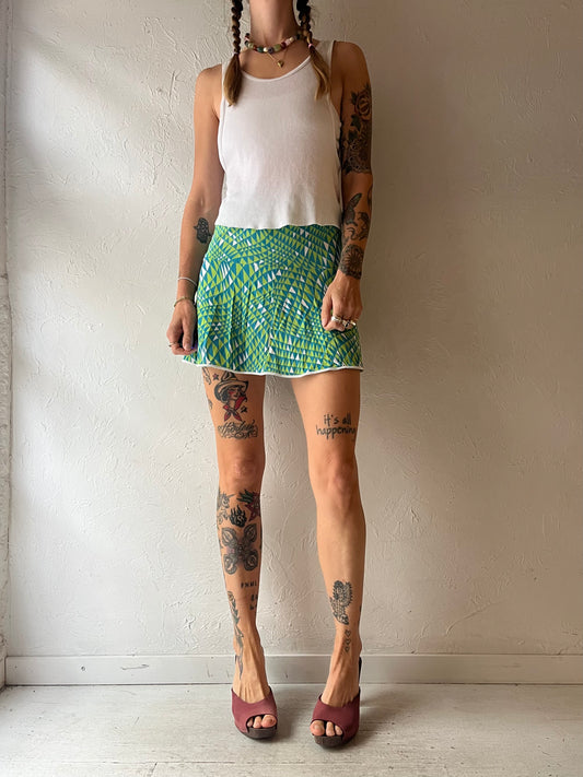 70s 'Gl'Amour' Retro Patterned Lingerie Mirco Mini Skirt Boho Hippie Festival Slip Skirt / Xsmall