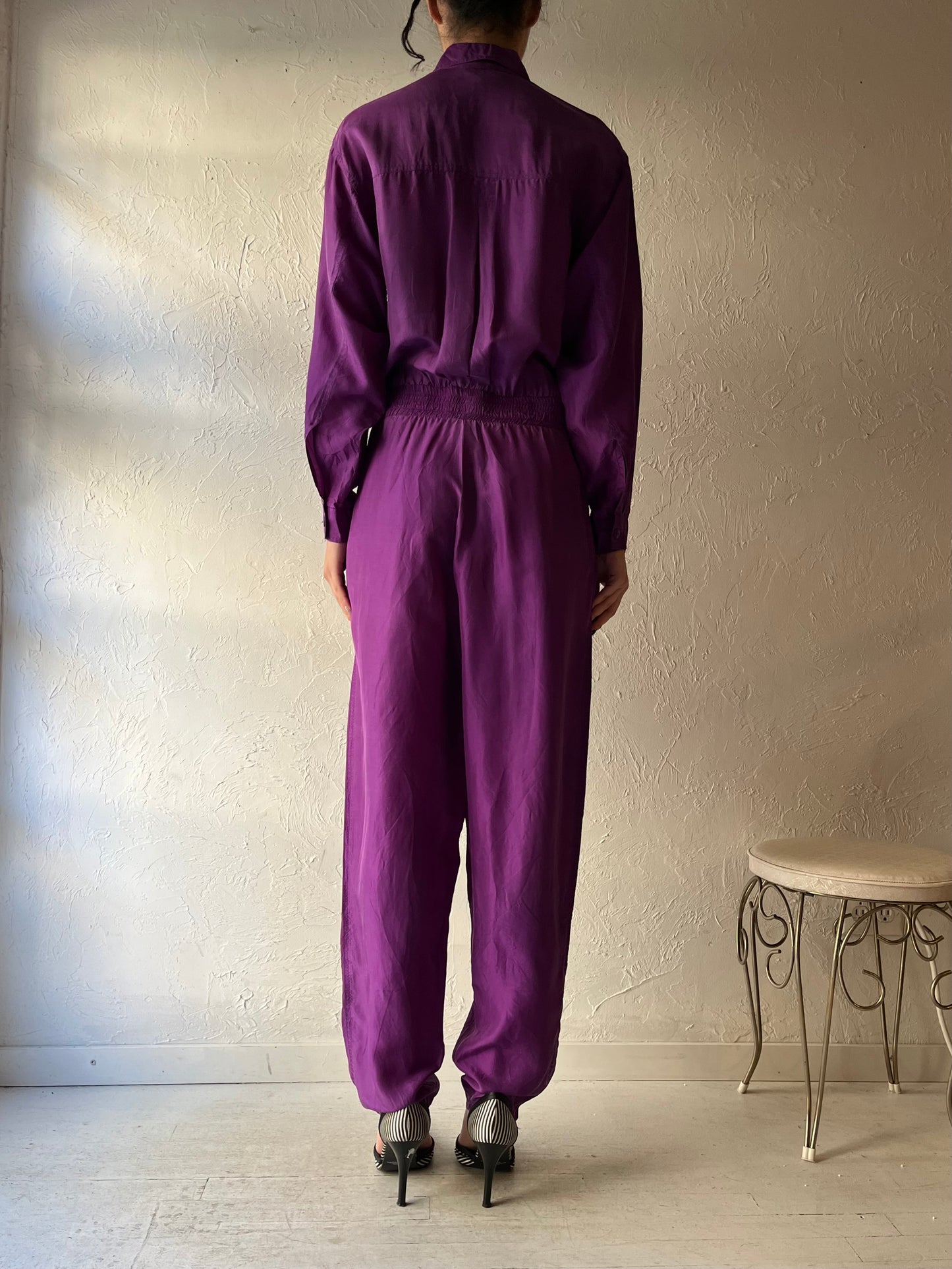 90s 'Gino Bessilini' Purple Silk Jumpsuit / Small