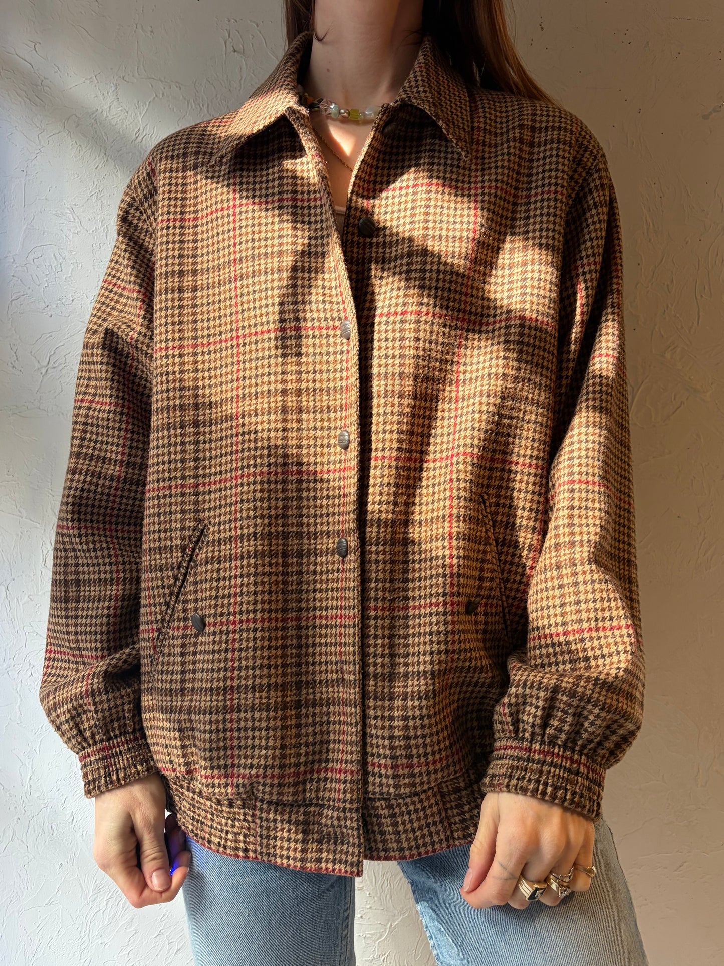 90s 'Tan Jay' Knit Bomber Jacket / Small