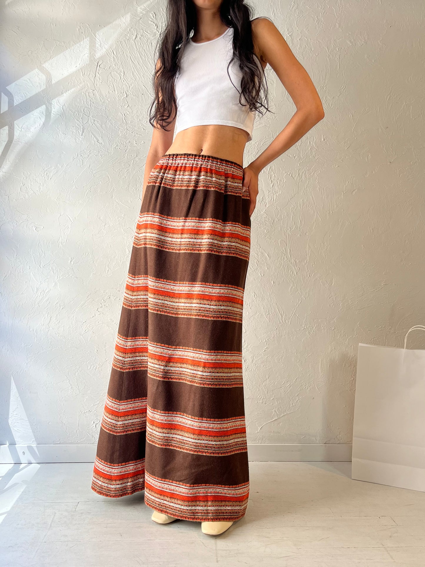 70s 'Doris Wood' Brown Acrylic Maxi Skirt / Small