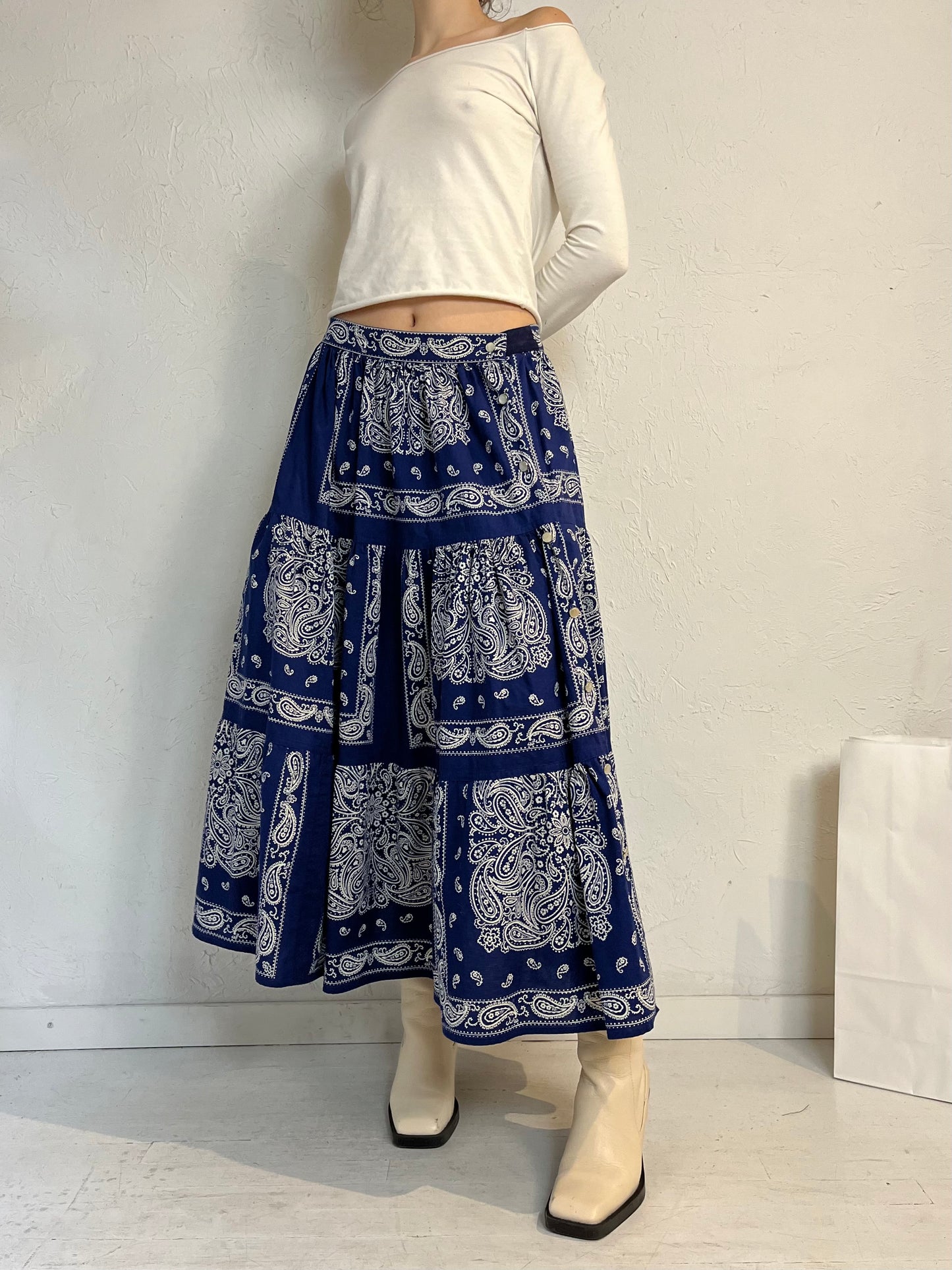 Vintage Blue Bandana Skirt / Medium