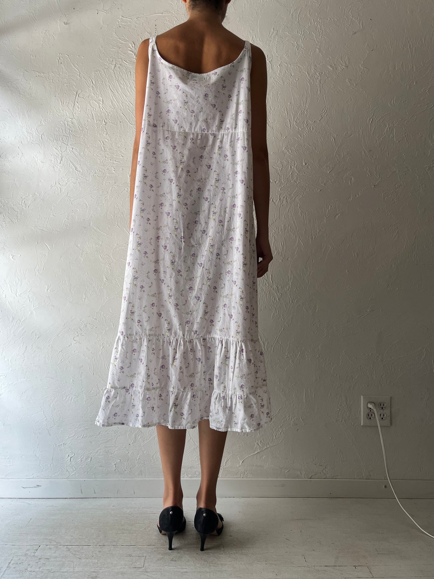 Y2k 'The 1 for U' White Floral Cotton Dress / XL