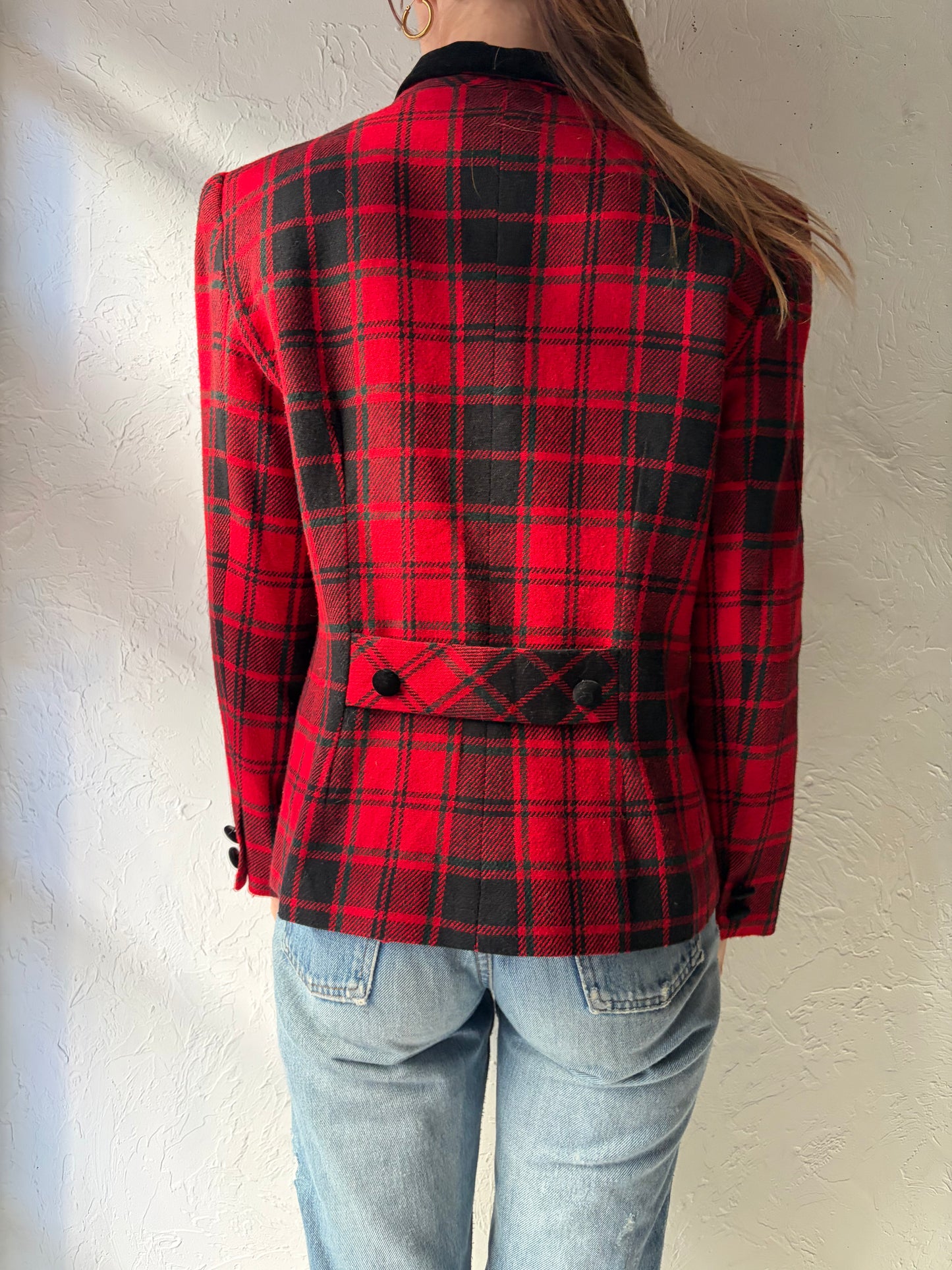 80s 'Norton McNaughton' Red Plaid Blazer Jacket / Medium