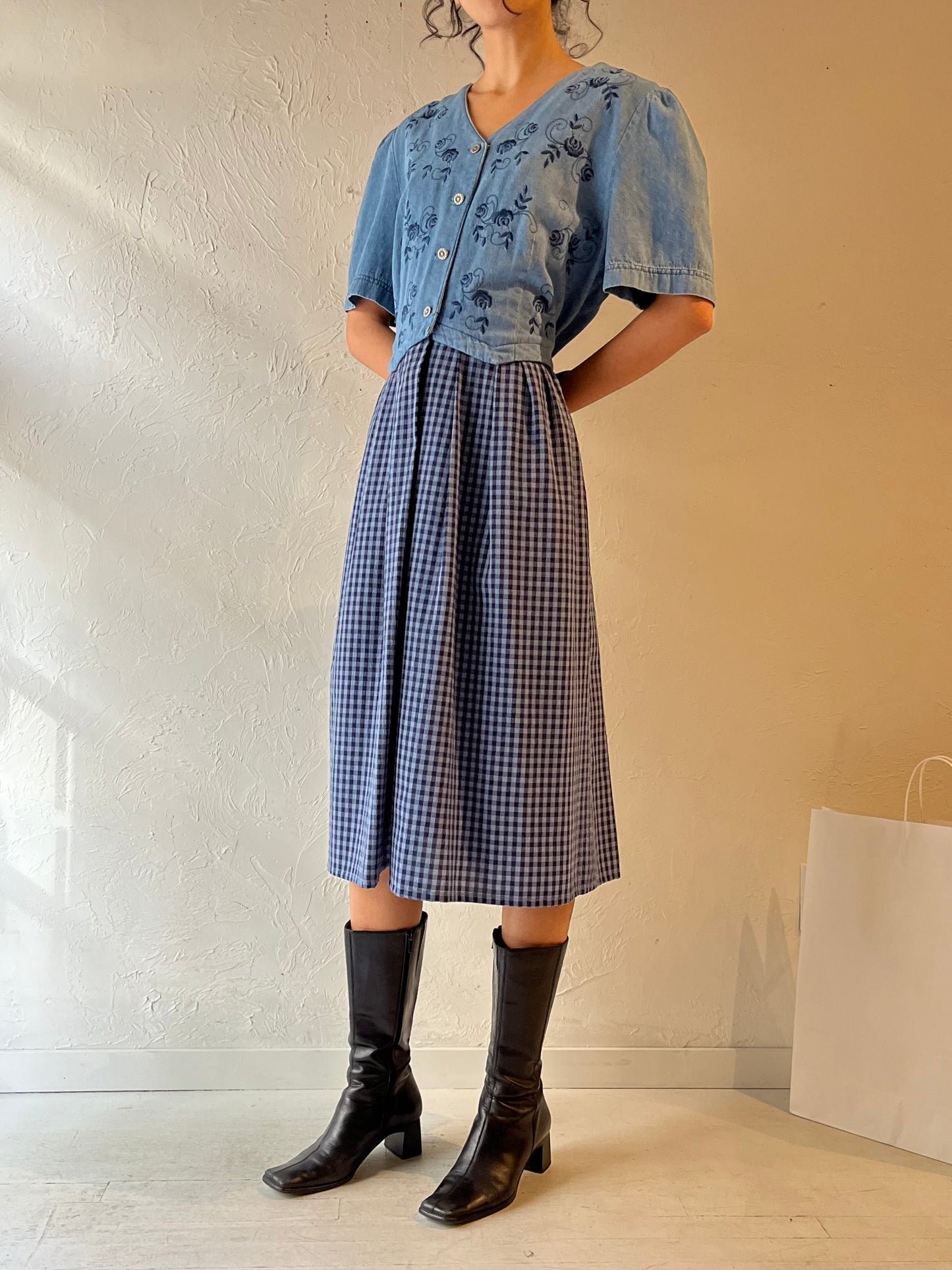 90s ‘Plaza South’ Denim Midi Dress / XL