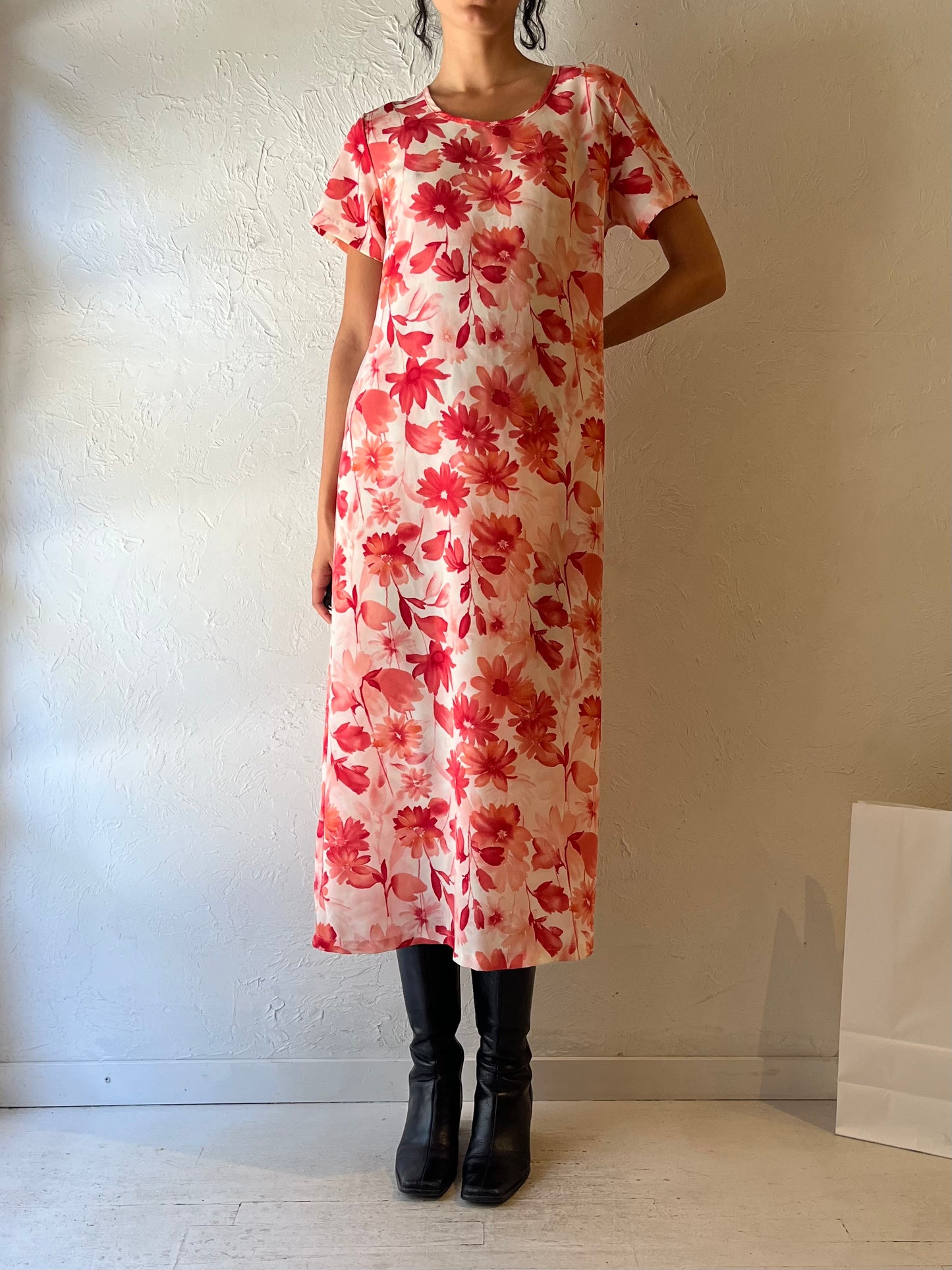 90s ‘Carol Reed’ Pink Floral Dress / Small