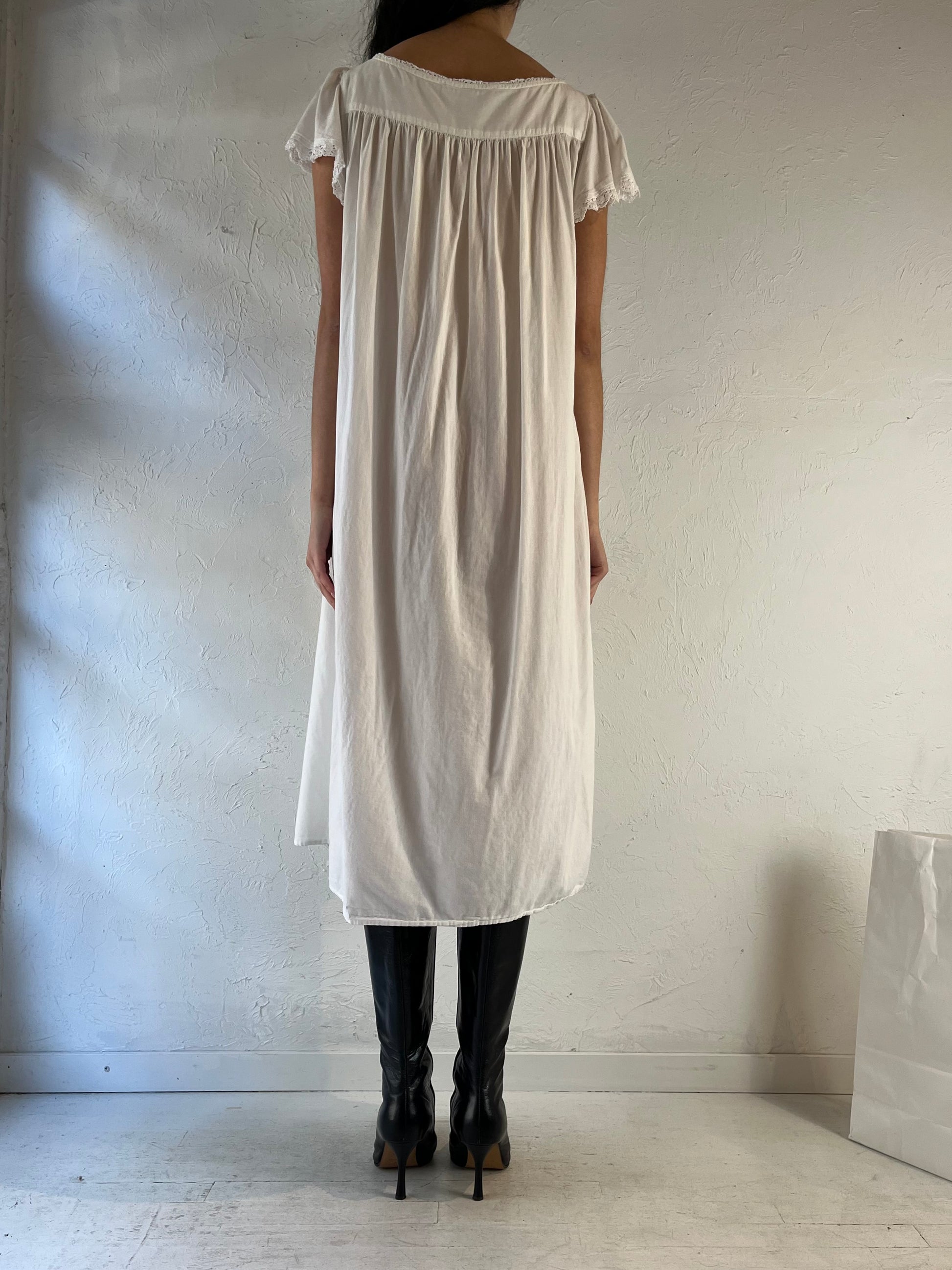 90s ‘Victorian Classics’ White Cotton Midi Dress / Large