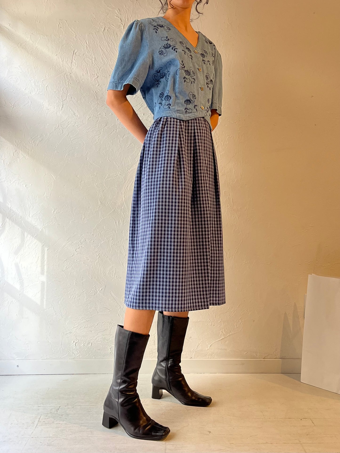 90s ‘Plaza South’ Denim Midi Dress / XL