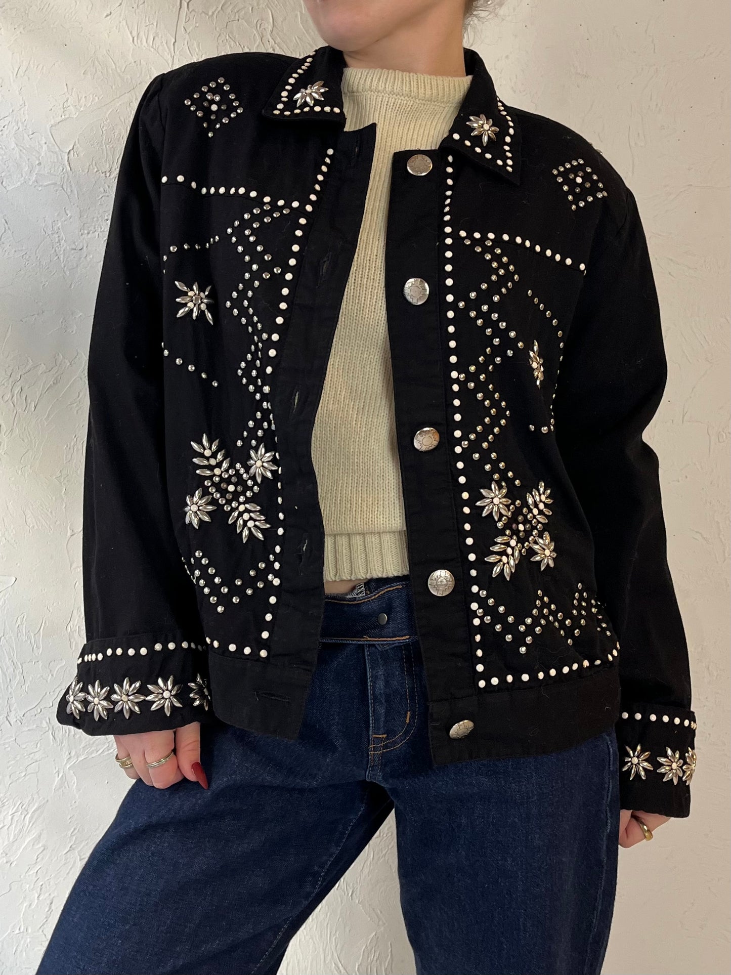 90s ‘Anage’ Black Studded Cotton Jacket / Large