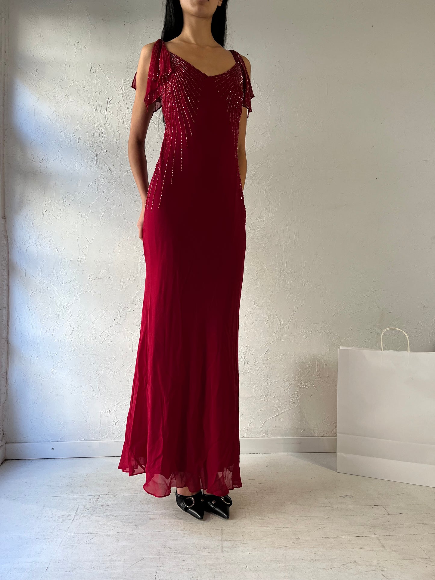 Y2K ‘Le Chateau’ Red Beaded Formal Dress / Small