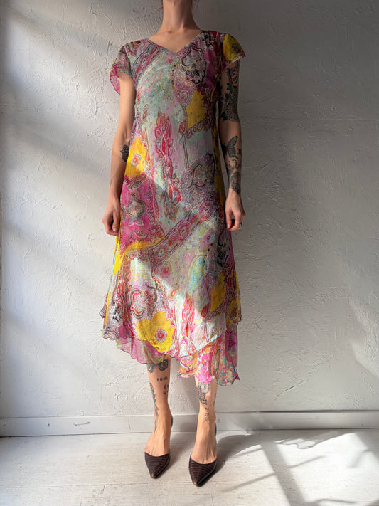 Y2k Vintage Paisley Boho Hippie Summer Maxi Dress / 2000s Flowy Formal Gown / Small