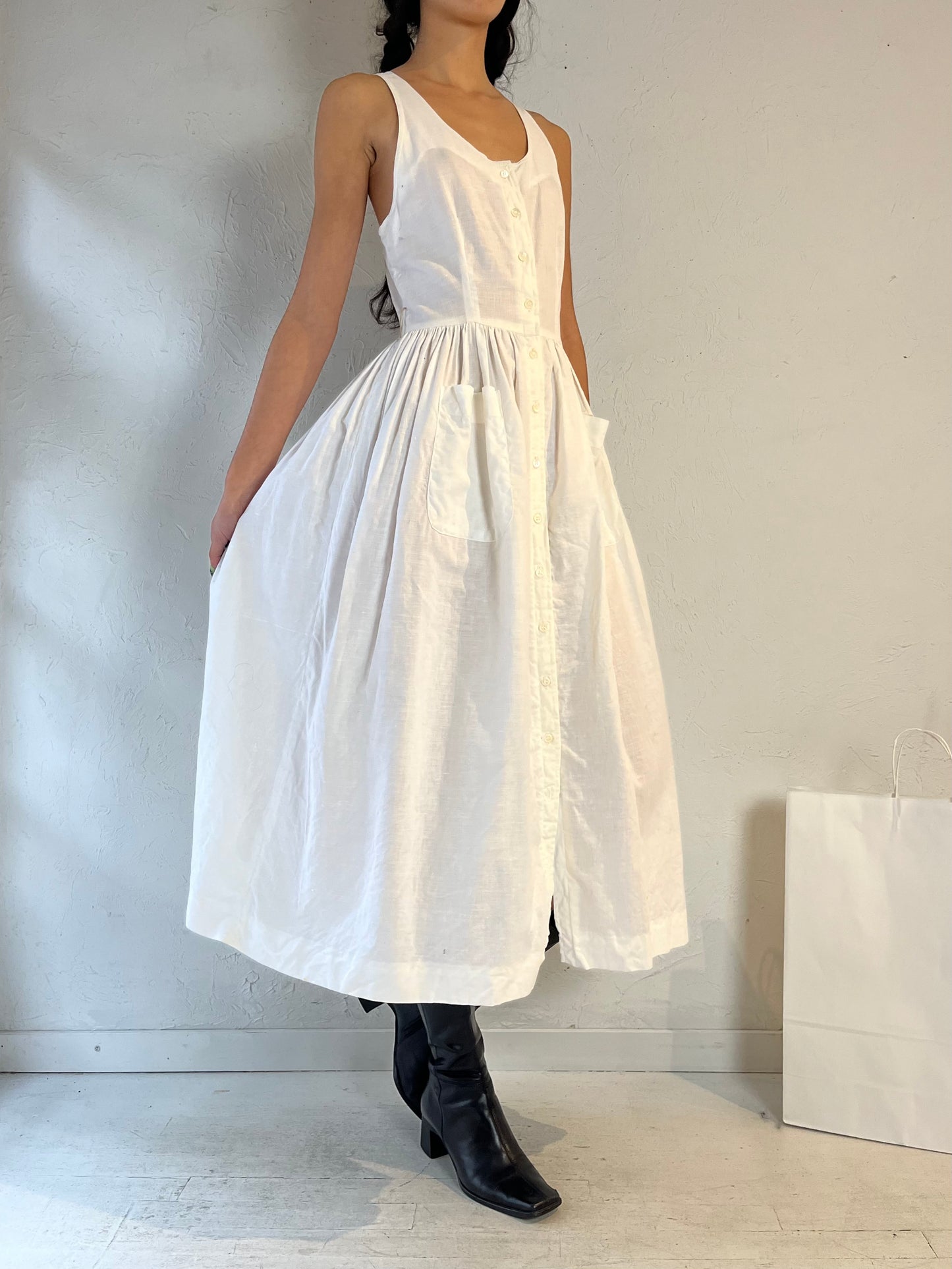 90s ‘Ralph Lauren’ White Sleeveless Midi Dress / Medium