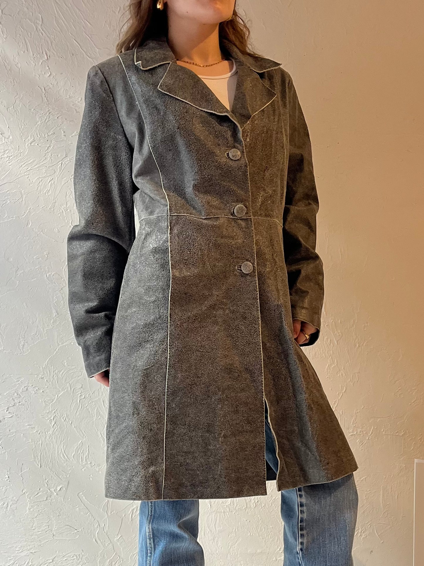 Vintage 'Mary Couro' Gray Leather Coat / Medium