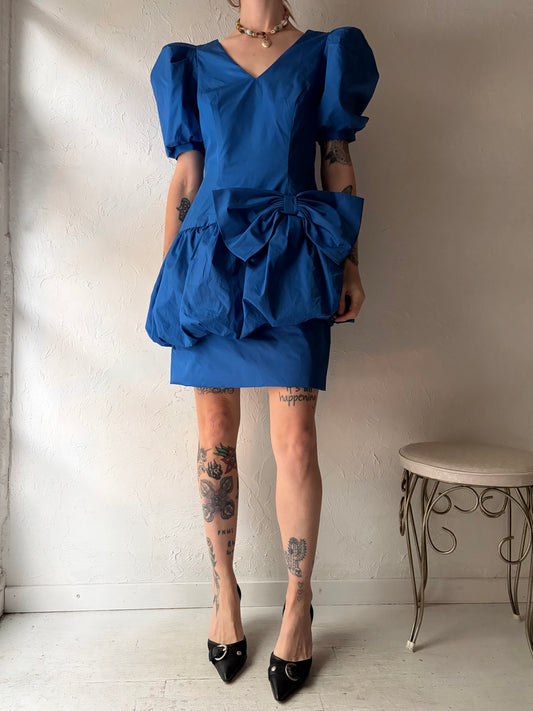 80s 'Nu Mode' Blue Bubble Mini Dress / Medium