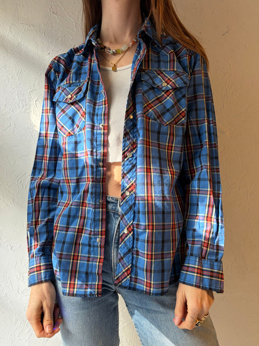 Y2k 'Wrangler' Blue Plaid Snap up Western Shirt / Small