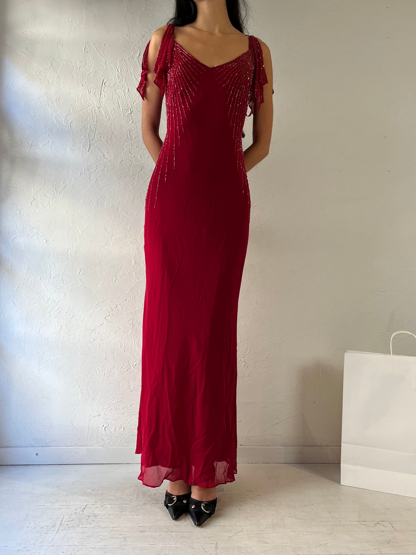 Y2K ‘Le Chateau’ Red Beaded Formal Dress / Small