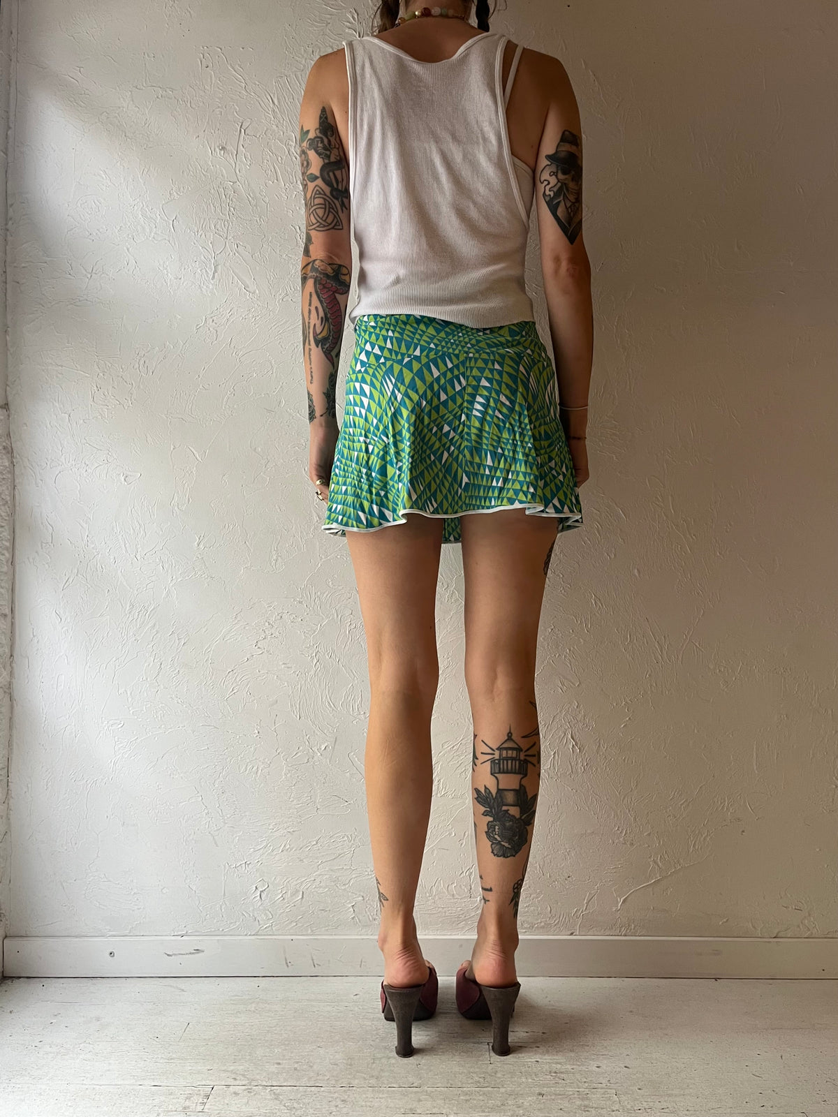 70s 'Gl'Amour' Retro Patterned Lingerie Mirco Mini Skirt Boho Hippie Festival Slip Skirt / Xsmall