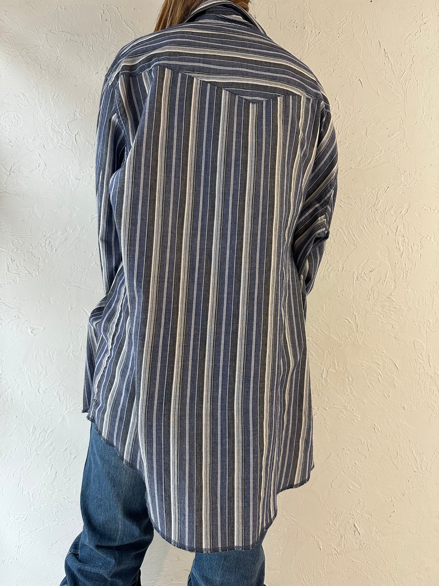 90s ‘Wrangler’ Striped Pearl Snap Shirt / XL