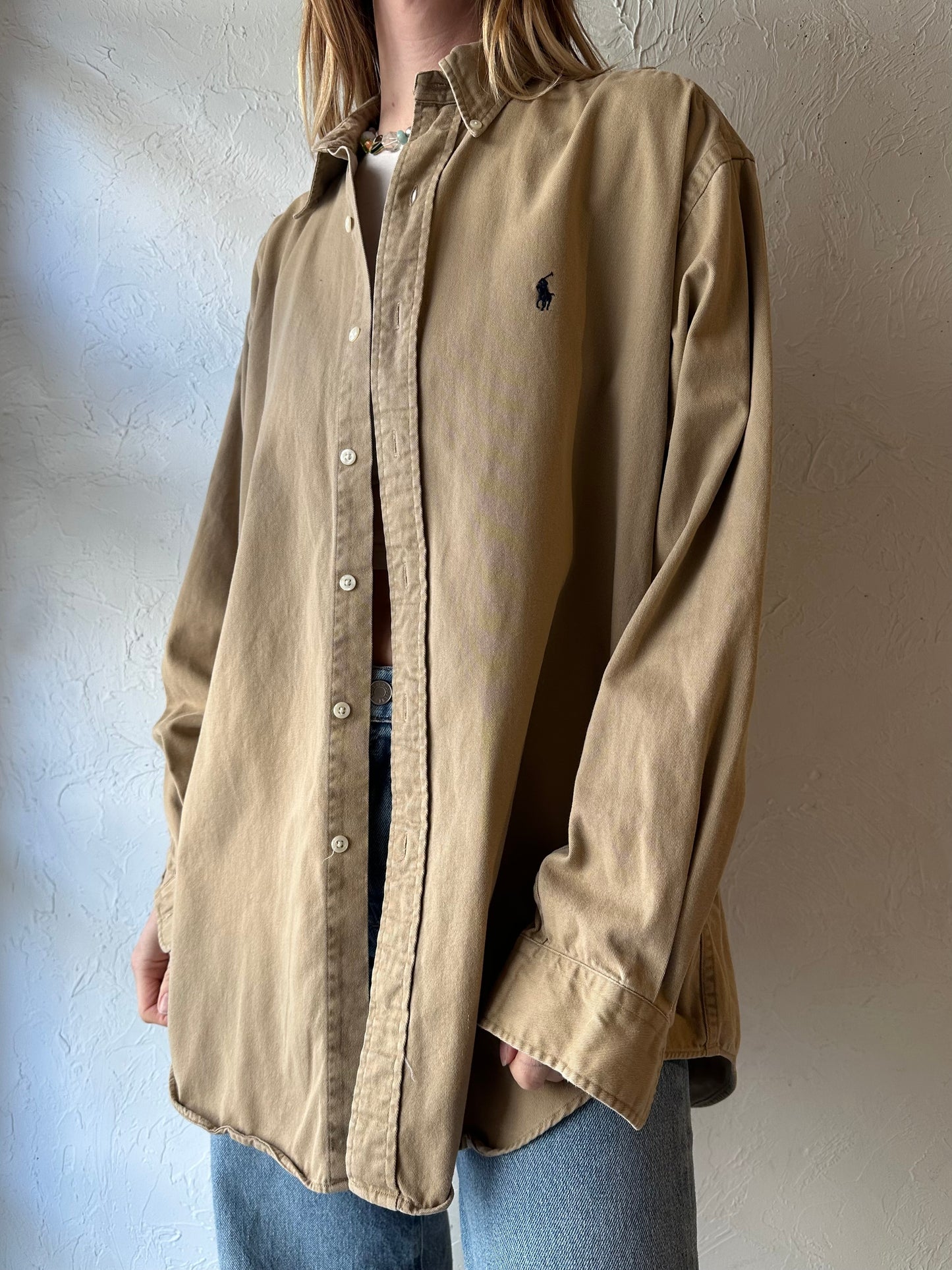 90s ‘Ralph Lauren’ Beige Button Up Shirt / Medium