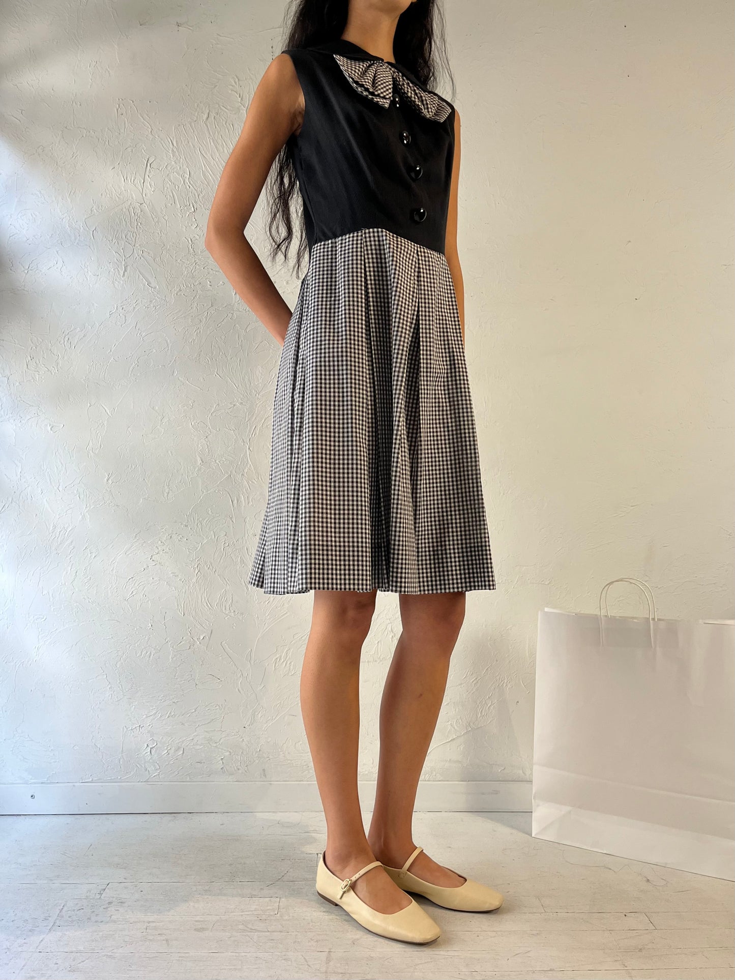 70s 'Leslie' Gingham Knit Midi Dress / Medium