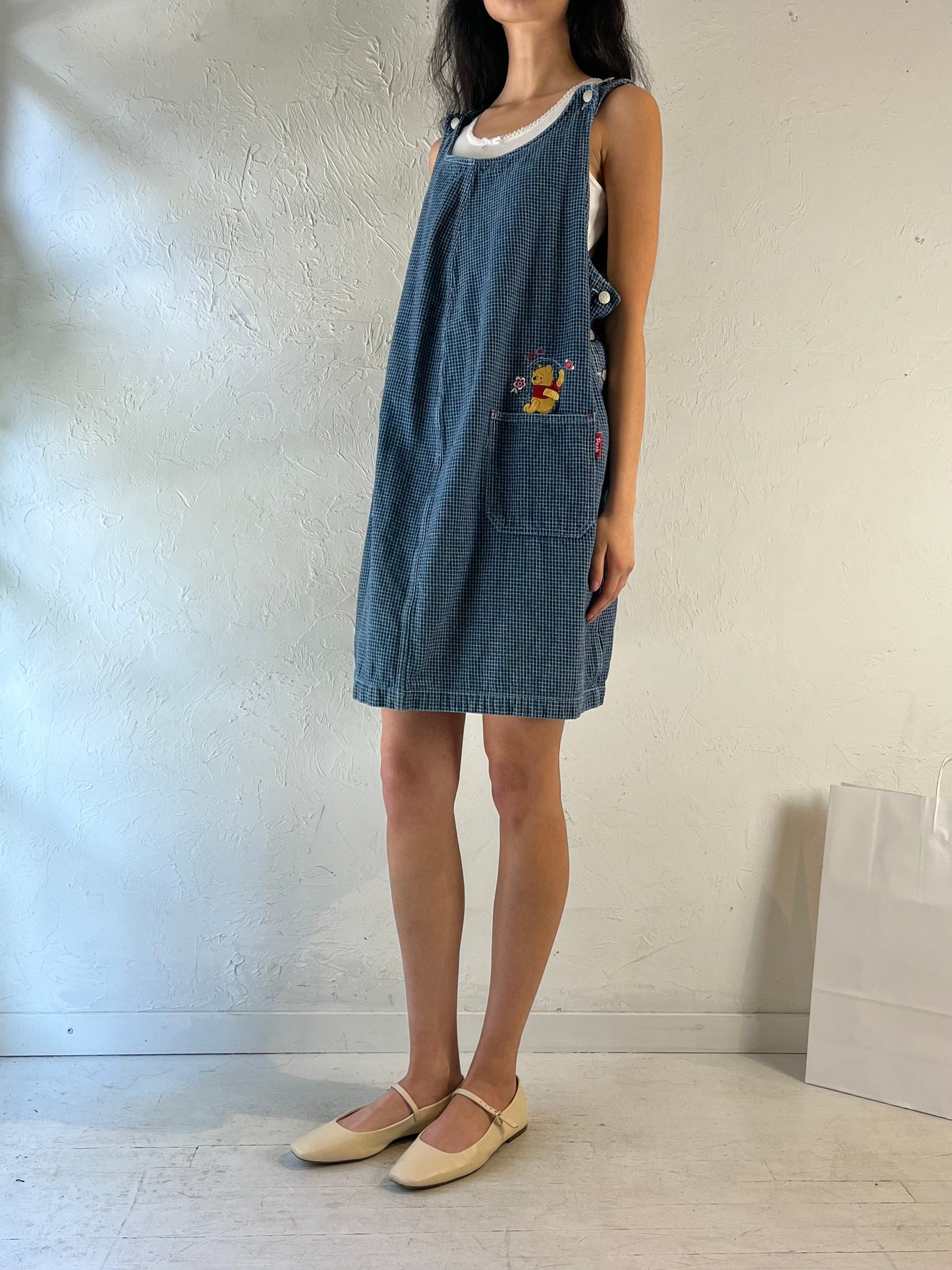 Y2K ‘Pooh’ Embroidered Denim Mini Dress / Medium