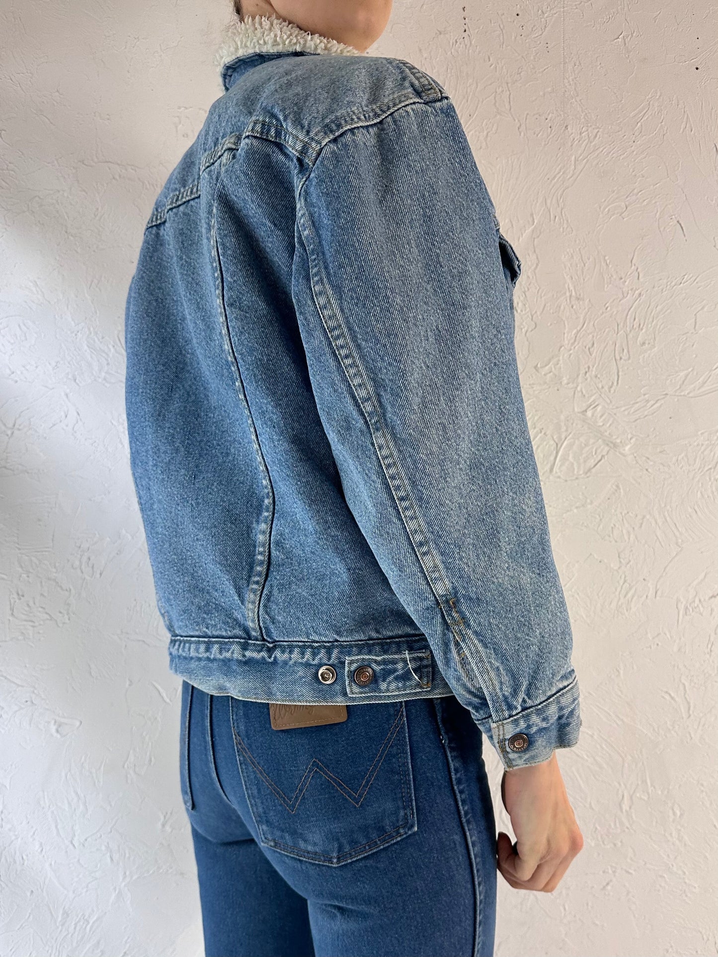 80s 'Levis' Faux Shearling Lined Denim Jacket / Youth L