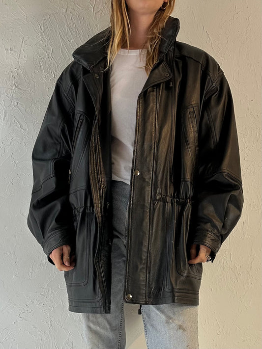 90s ‘Boutique of Leathers’ Drawstring Leather Jacket