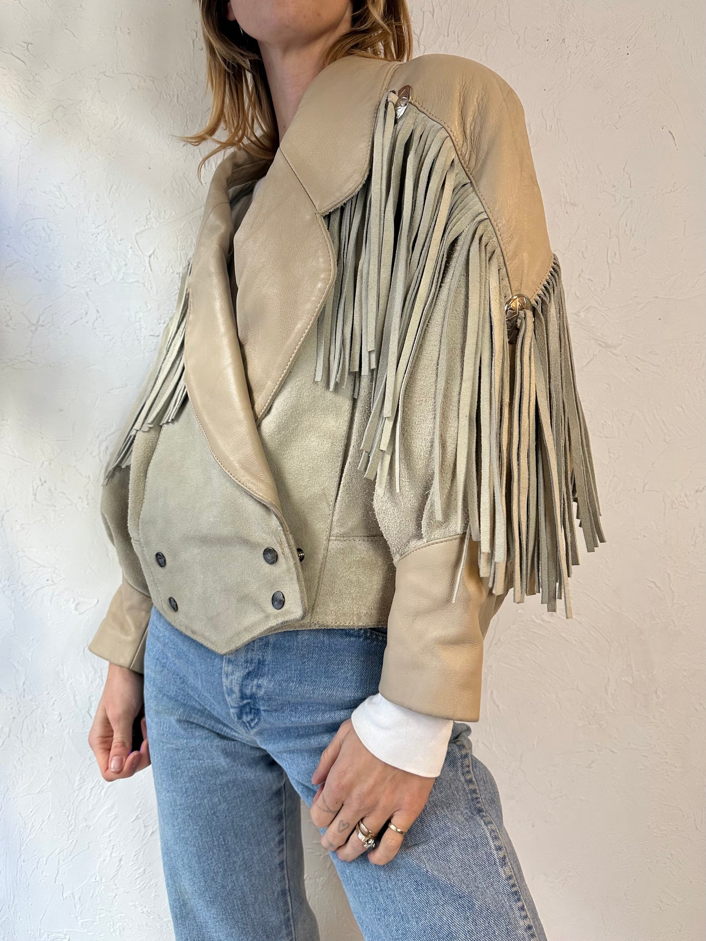 90s 'D'Piel Cevis' Two Tone Suede Leather Fringe Jacket / Medium