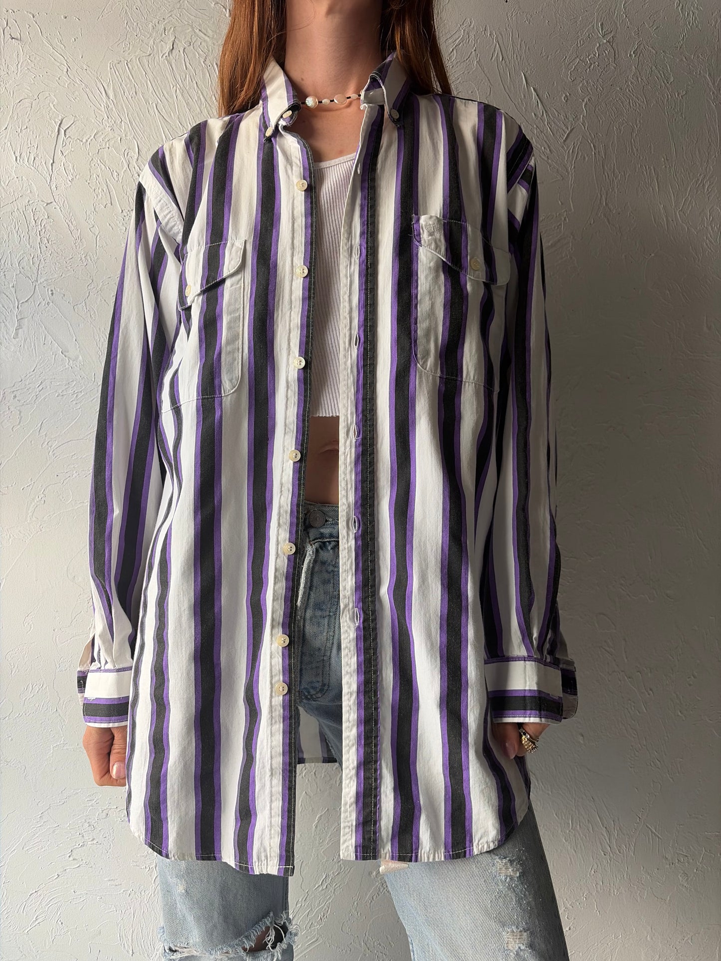 Vintage 'MWM' Purple Striped Cotton Western Shirt / Medium
