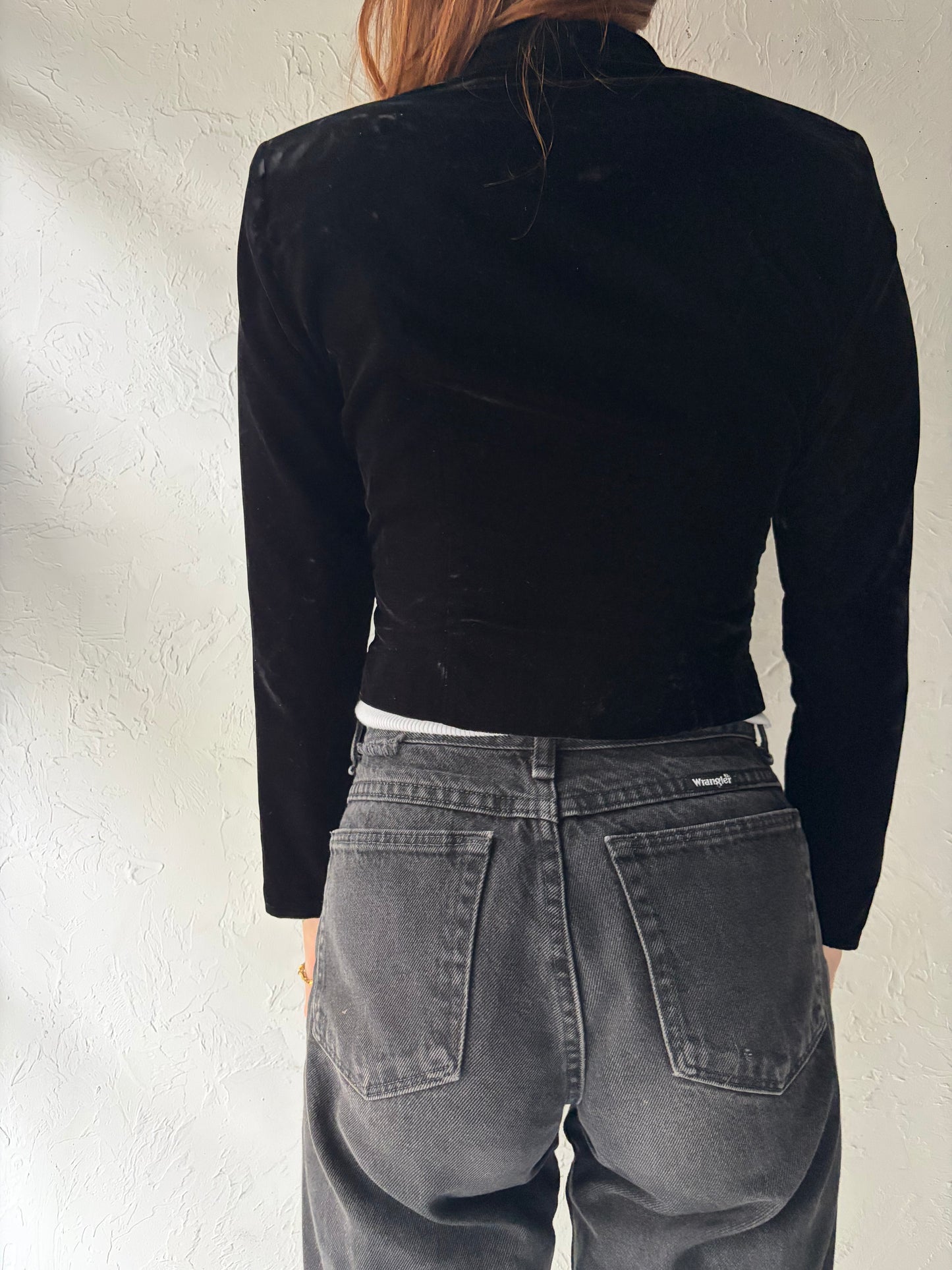 80s 'Orite Petites' Black Velvet Party Blazer / Vintage 1980s Union Made Cropped Evening Jacket / Small