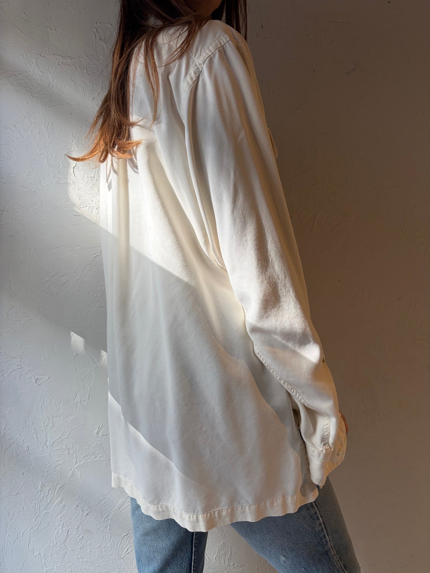 Y2k 'Ralph Lauren' White Rayon Shirt / Medium