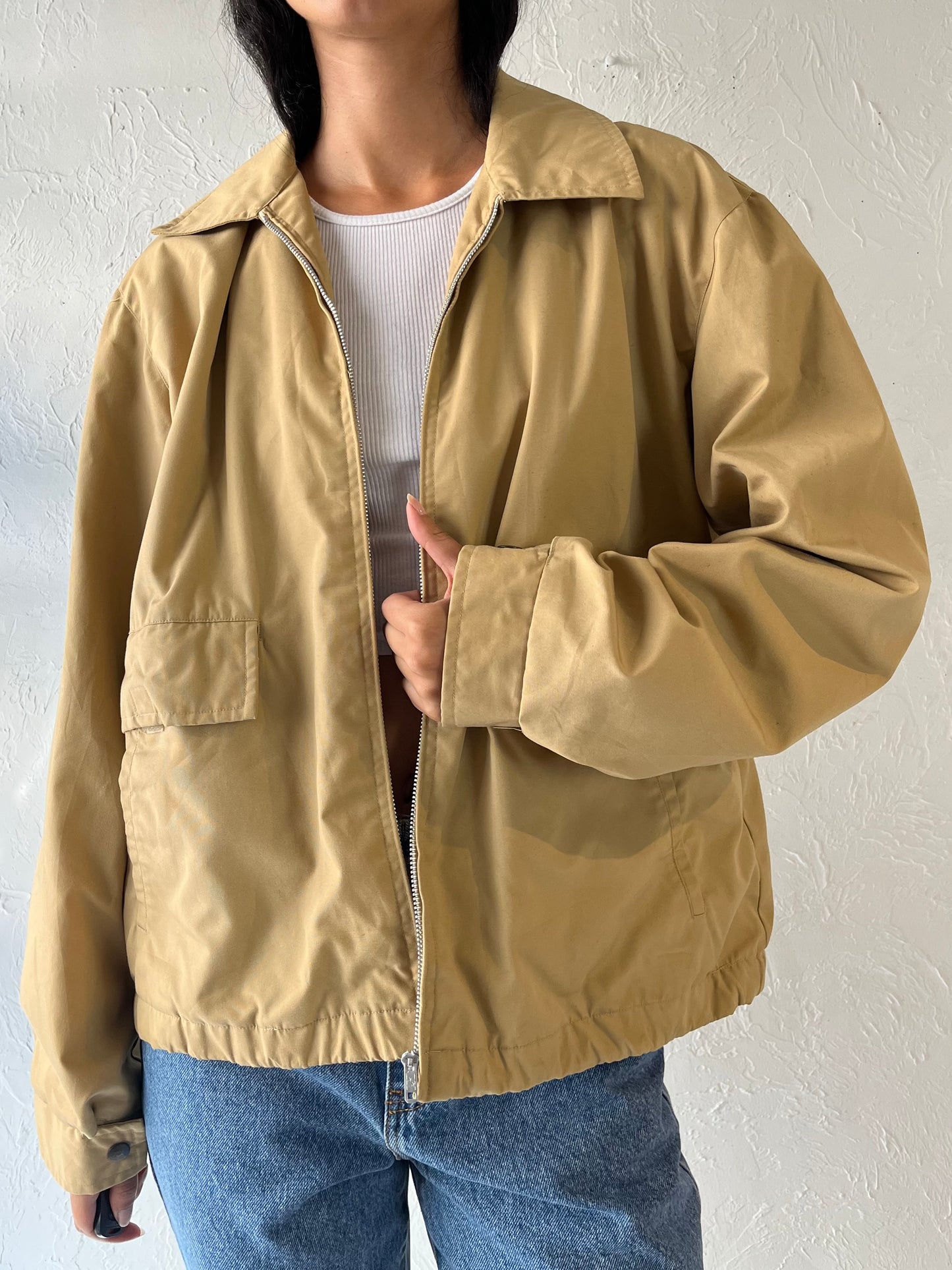 90s 'Bay' Beige Zip Up Sport Jacket / Large