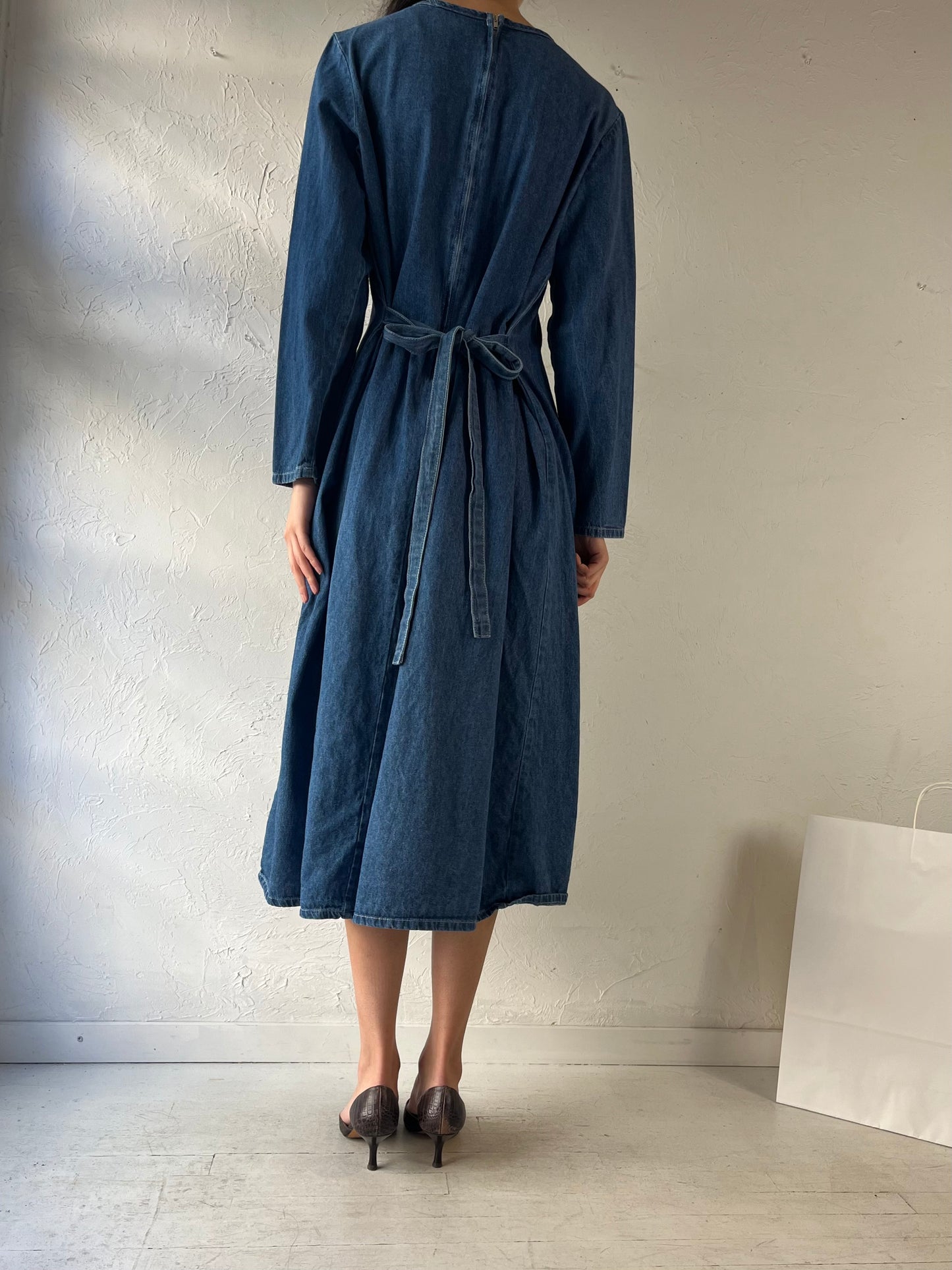 90s ‘Studio Ease’ Long Sleeve Denim Dress / Medium