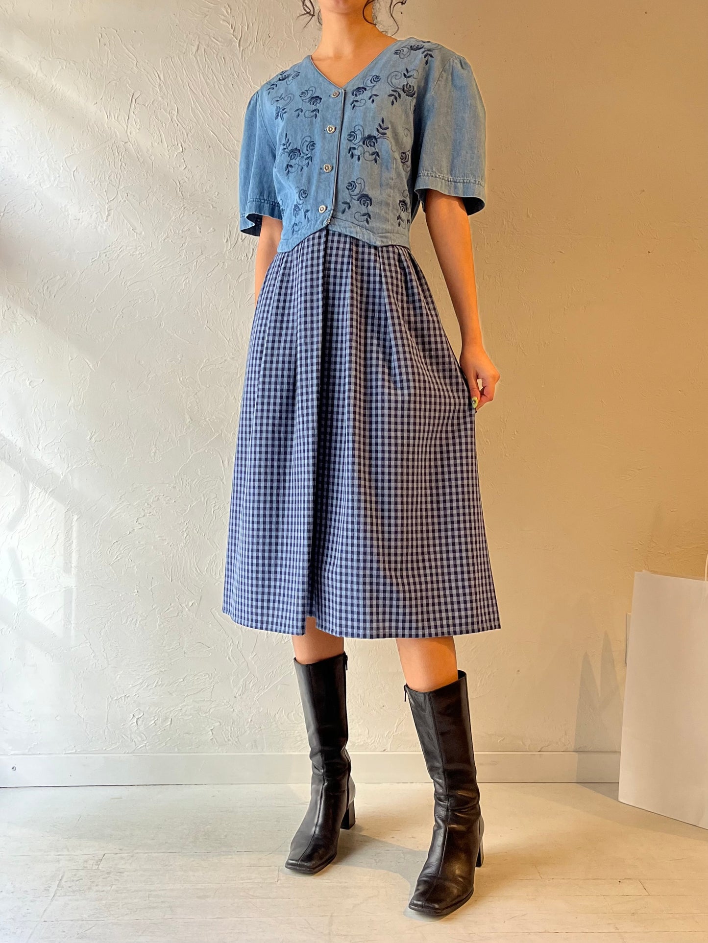 90s ‘Plaza South’ Denim Midi Dress / XL