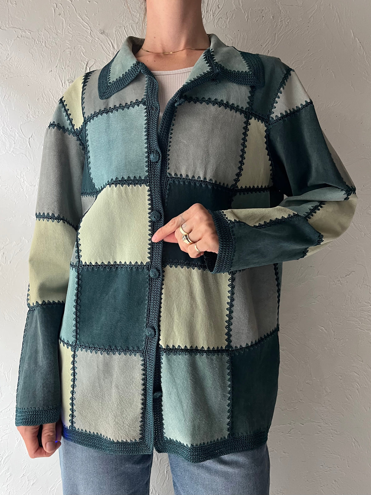 Y2k 'Denim & Co' Blue Suede Patchwork Jacket / Medium
