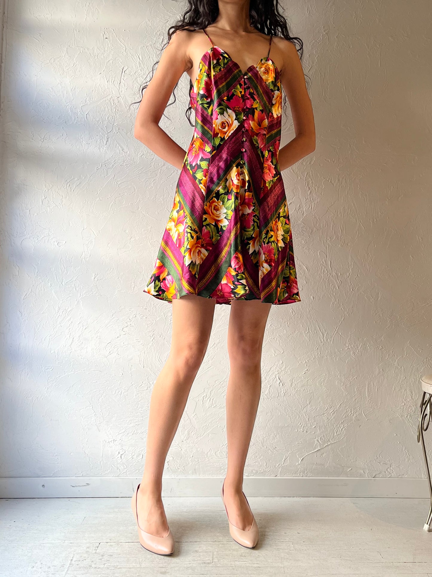 90s 'Victoria Secret Gold Label' Floral Slip Dress / Medium