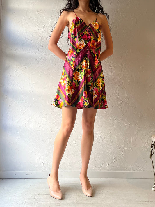 90s 'Victoria Secret Gold Label' Floral Slip Dress / Medium