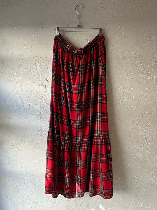 90s Plaid Flannel Maxi Skirt / Medium