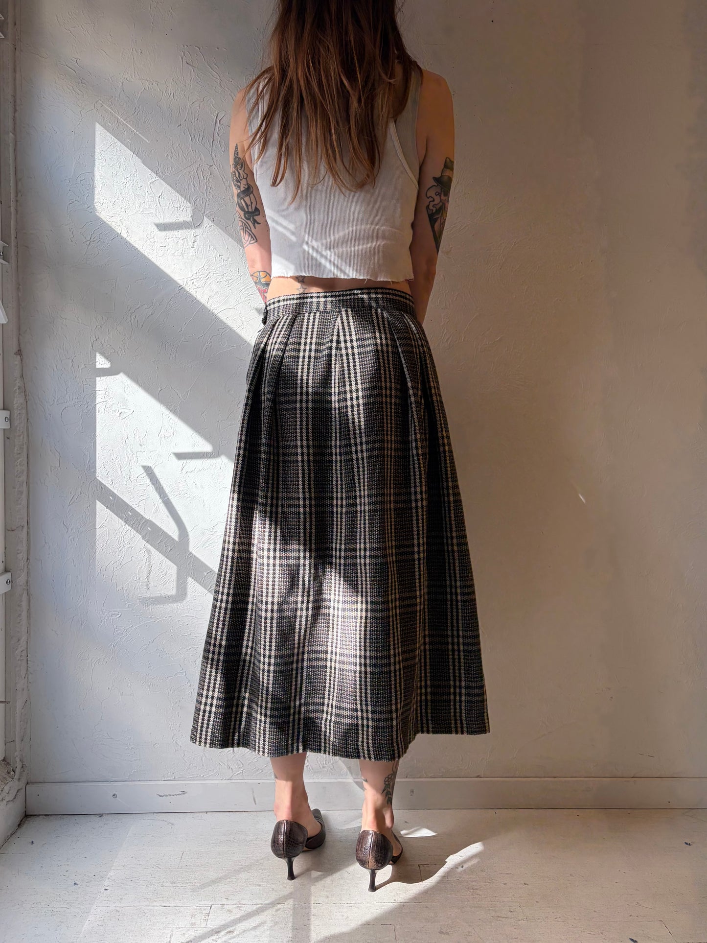 80s 'Mister Leonard' Plaid Pleated Skirt / Medium