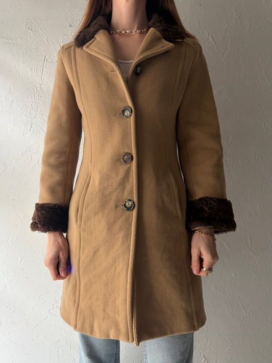 Y2k 'Kookai' Tan Faux Fur Preppy Academia Double Breasted Coat / Small