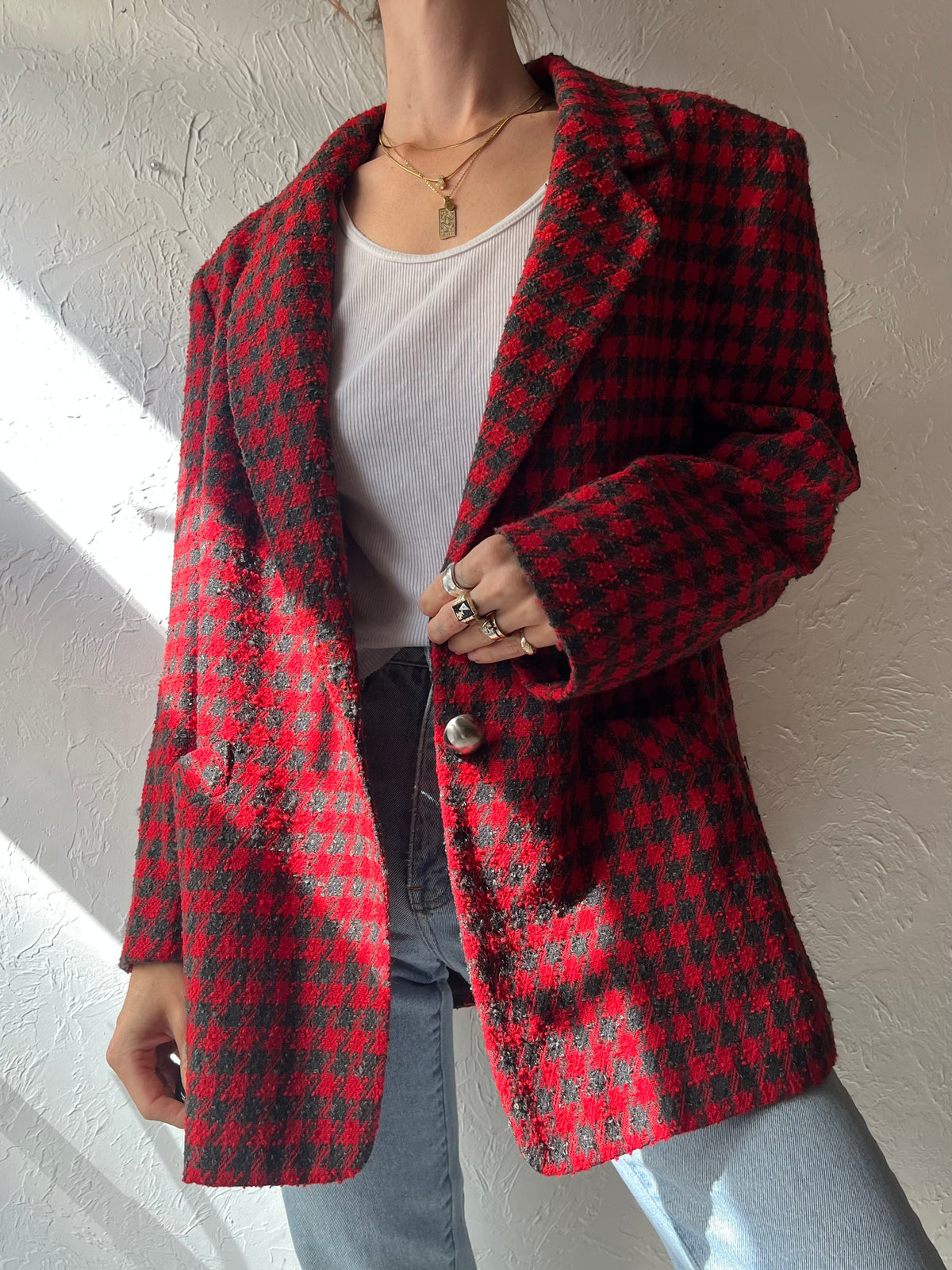 90s 'Adriana' Oversized Herringbone Blazer Jacket / Large