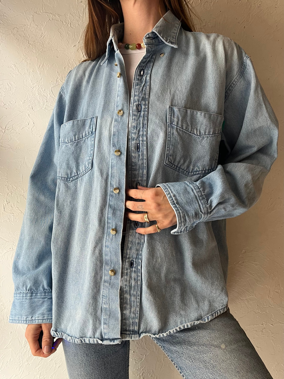 90s 'Puma' Denim Button Up Shirt / Medium