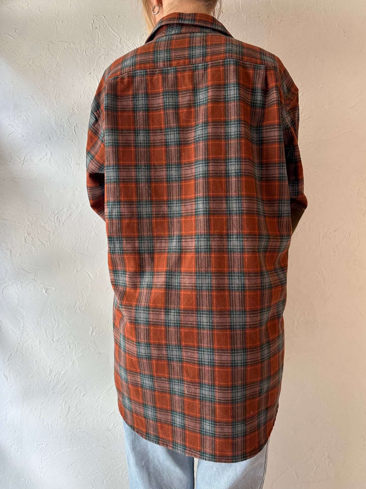 Y2k 'Pendleton' Orange Plaid Wool Shirt / Large