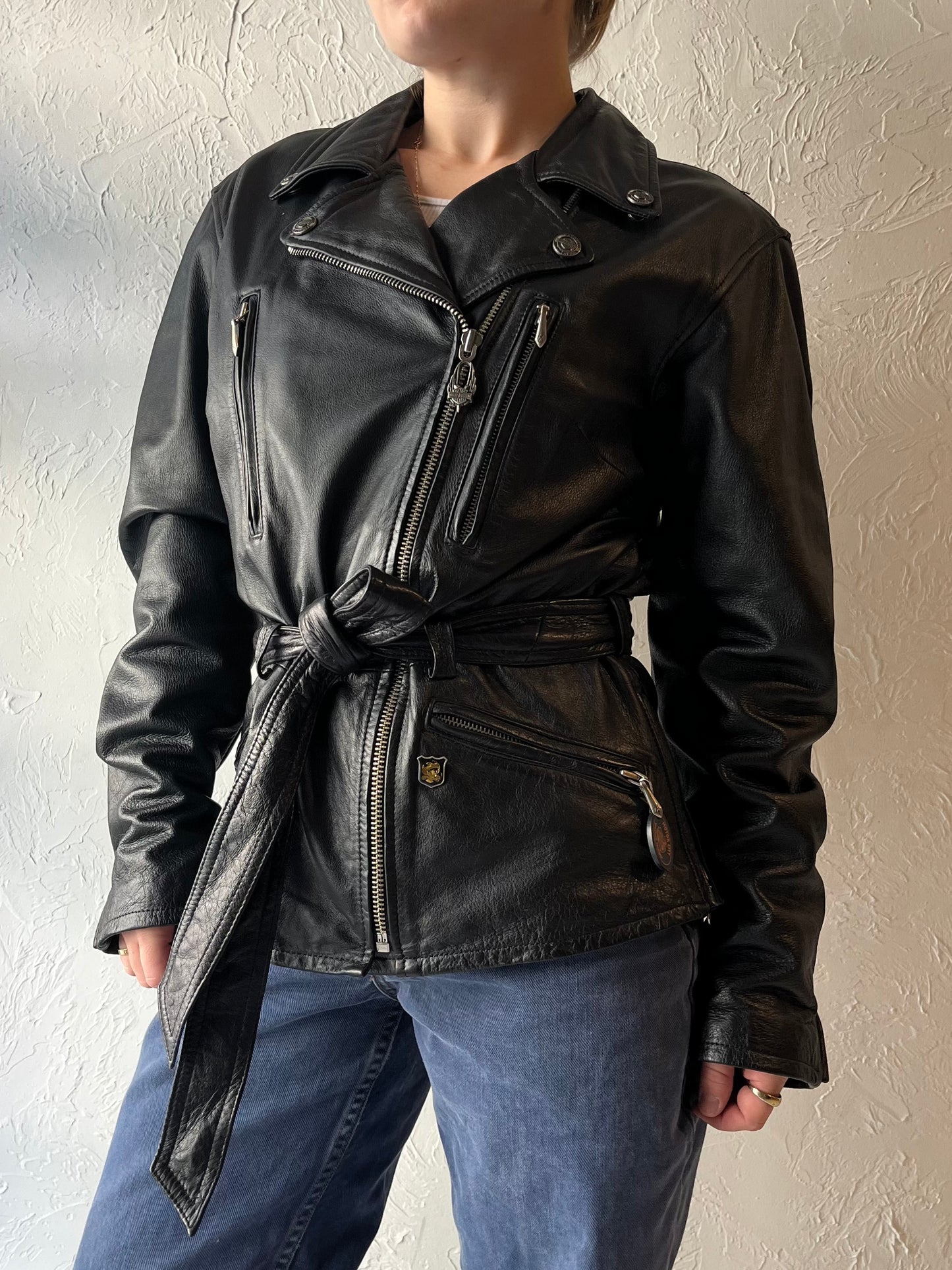 Y2k 'Harley Davidson' Black Leather Moto Jacket / Small