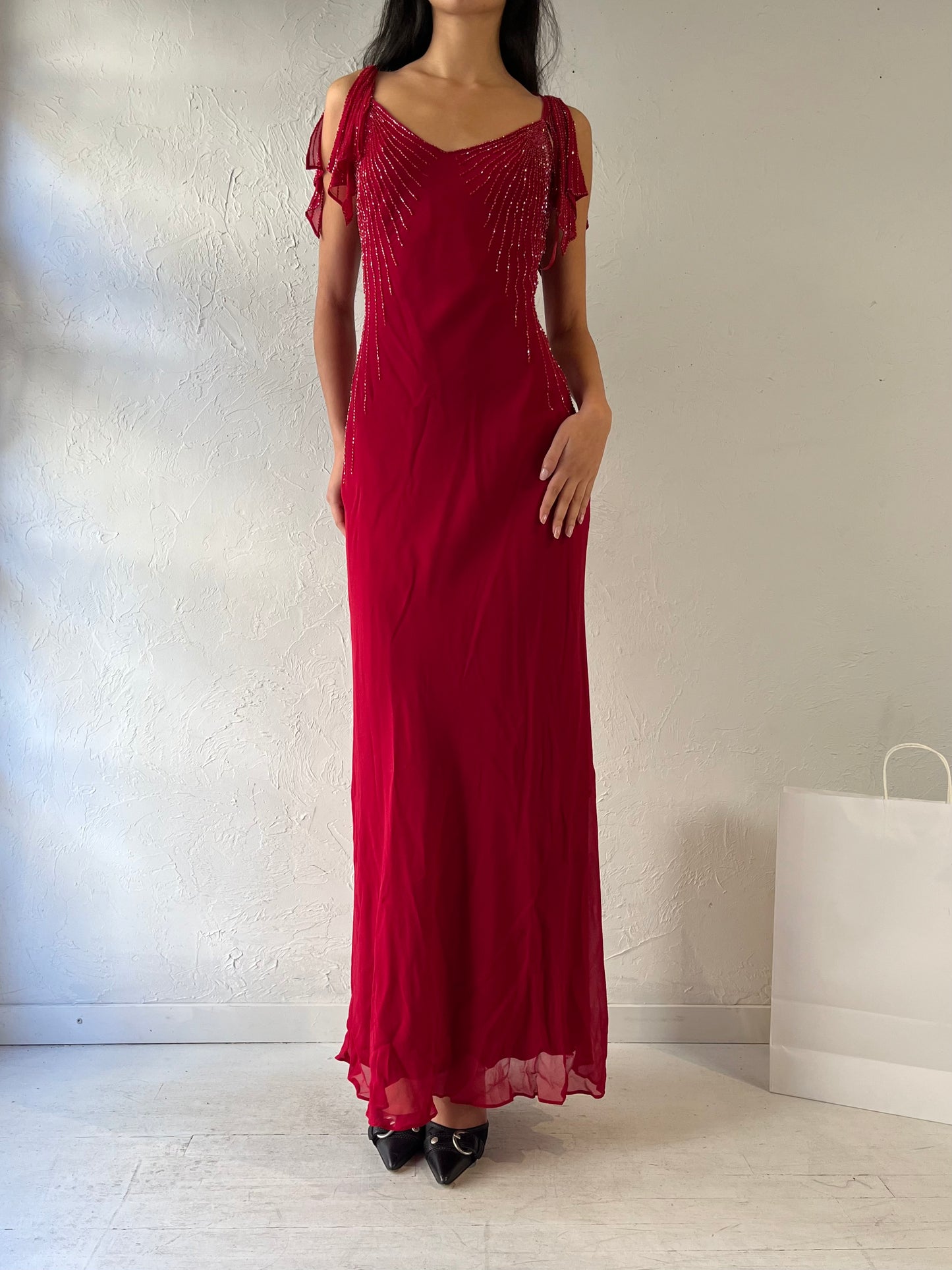 Y2K ‘Le Chateau’ Red Beaded Formal Dress / Small