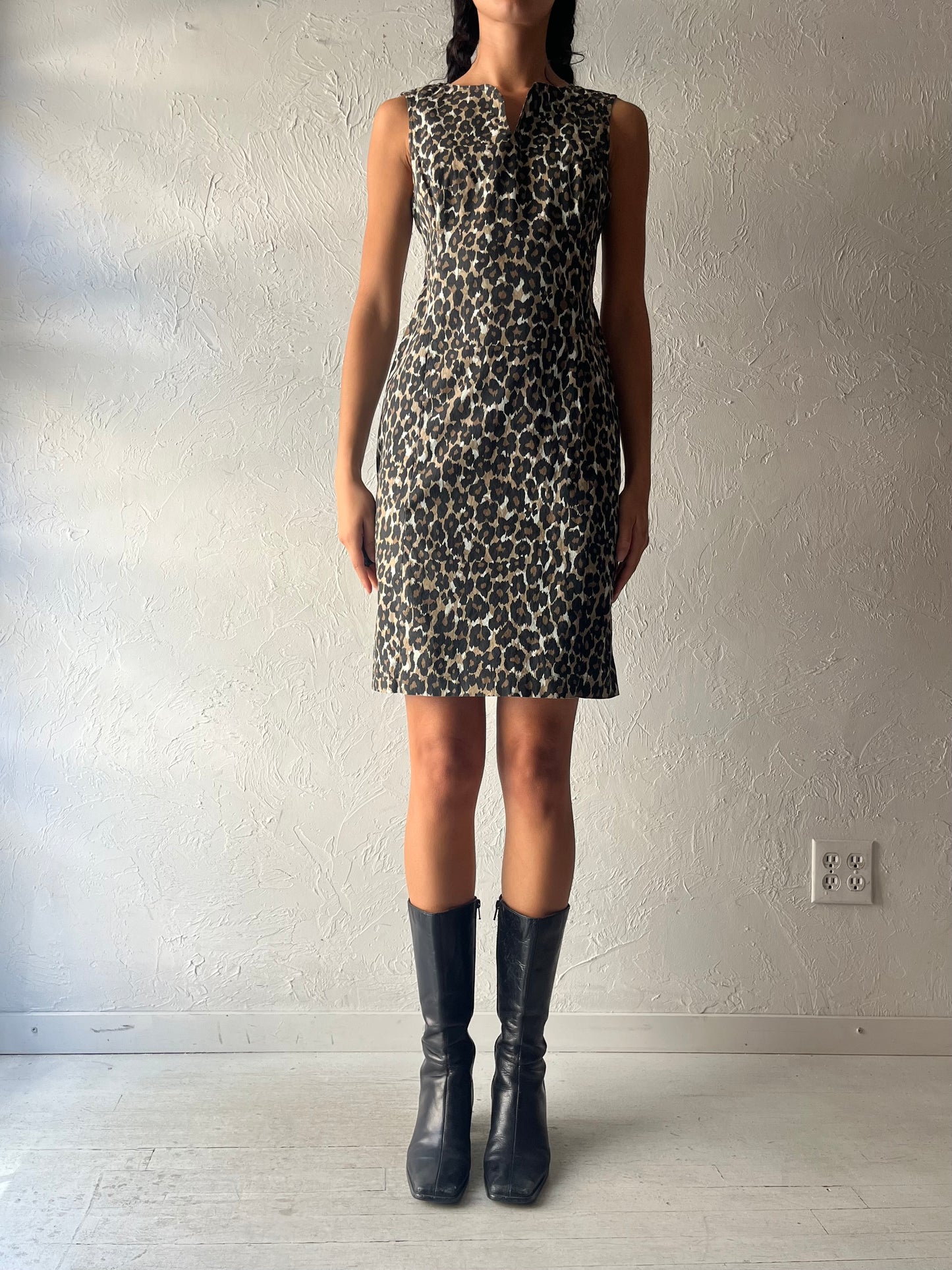 90s 'Robbie Bee' Leopard Print Mini Dress / Small