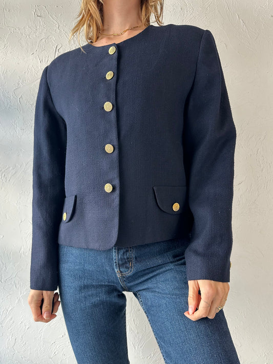 90s 'Appleseeds' Navy Blue Knit Rayon Jacket / Large