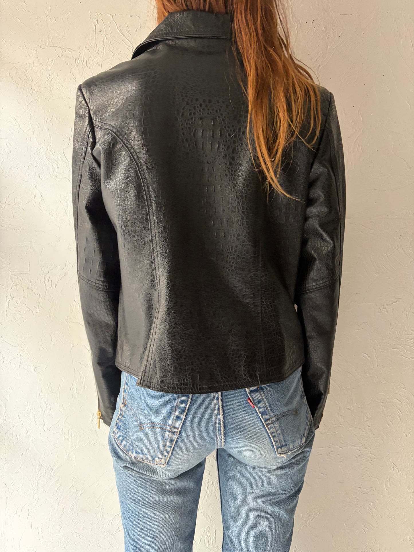 90s 'Leather Ranch' Black Leather Jacket / Small