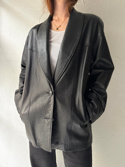 80s' Ronnie De Vinci' Black Minimalist Leather Jacket / Medium